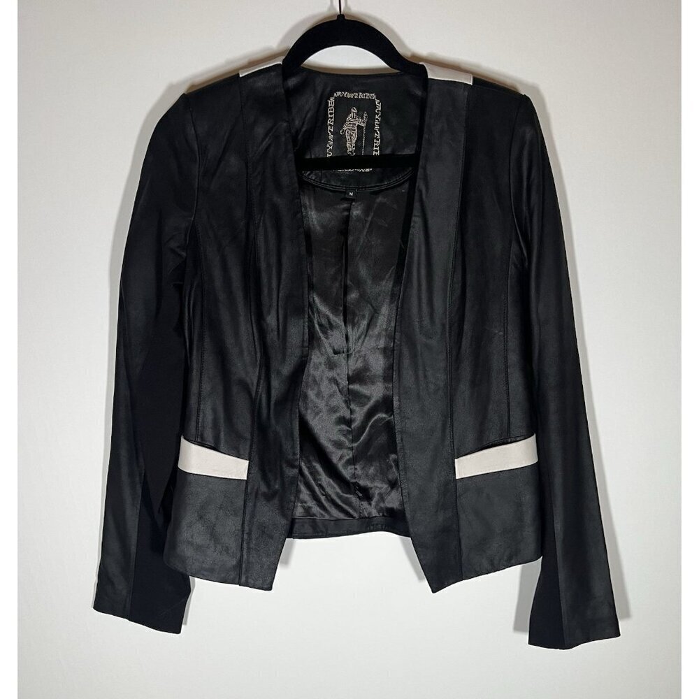 My Tribe Black Women's Open-Front Blazer Jacket with Contrast Detail